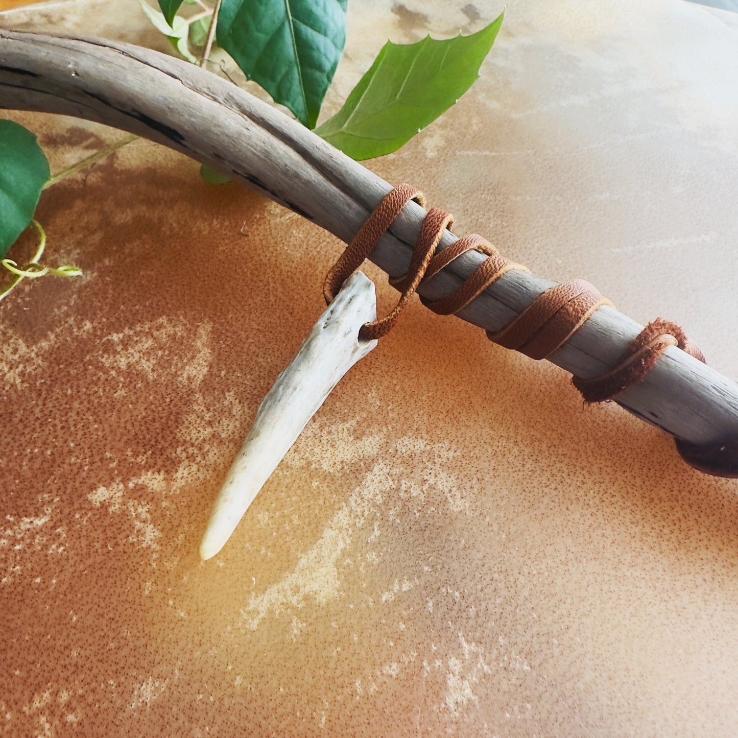 Handmade Indigenous necklace inspired by the boreal territory using deer antler