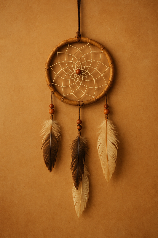 Capteur de rêves autochtone fait main avec tissage traditionnel et plumes naturelles