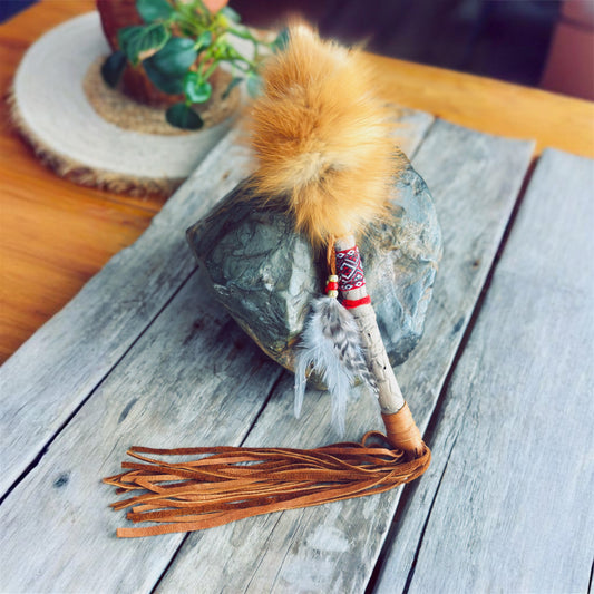 Ilnu Talking Stick made of Strandwood and Red Fox Fur