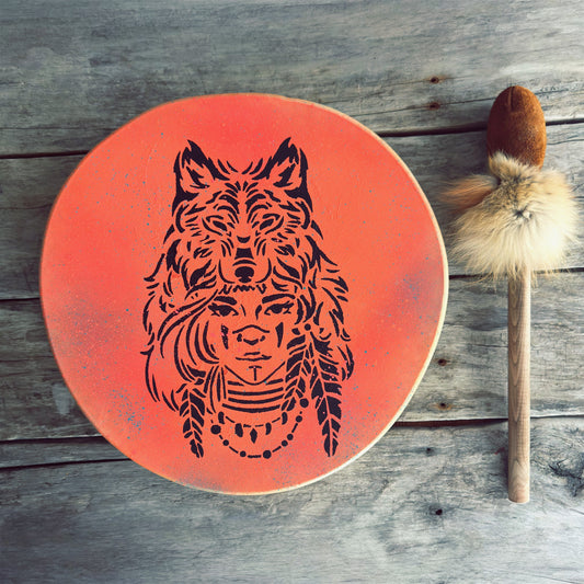 Ceremonial Deer Hide Drum on Pink Background – 14 Inches Unique