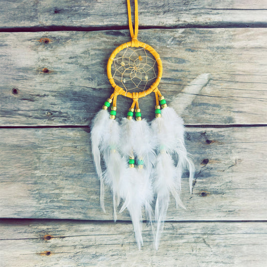 Petit capteur de rêves 3 pouces cuir d’orignal naturel, perles semi-précieuses