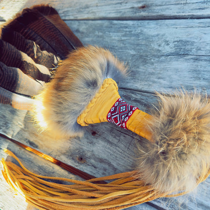 Large ceremonial smudgefan with natural fur – unique piece