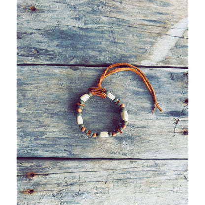 Two-row bone bracelet inspired by Wolf medicine, Indigenous handmade jewelry