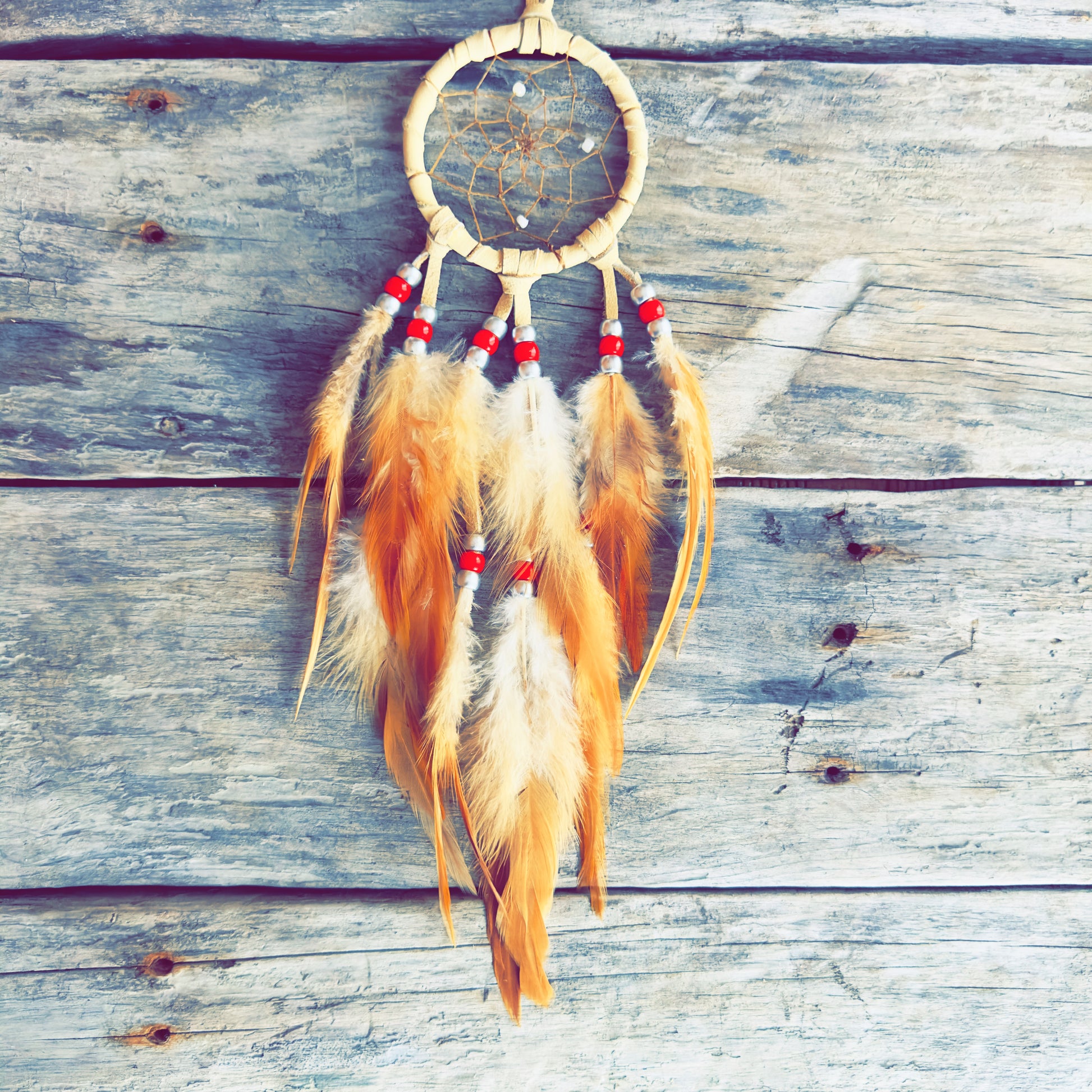Handmade Indigenous dreamcatcher created using traditional techniques