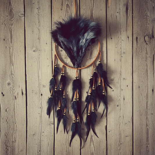 Capteur de rêves avec tête de renard, création Native réalisée à la main.