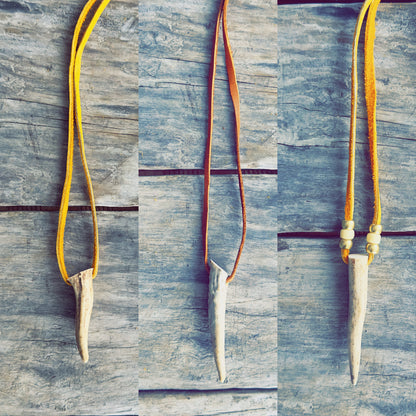 Handcrafted deer antler necklace made with natural materials