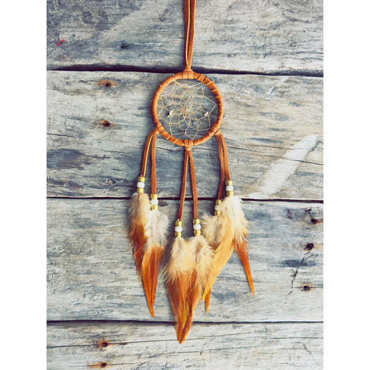 Handmade dreamcatcher with natural feathers and traditional Native craftsmanship.