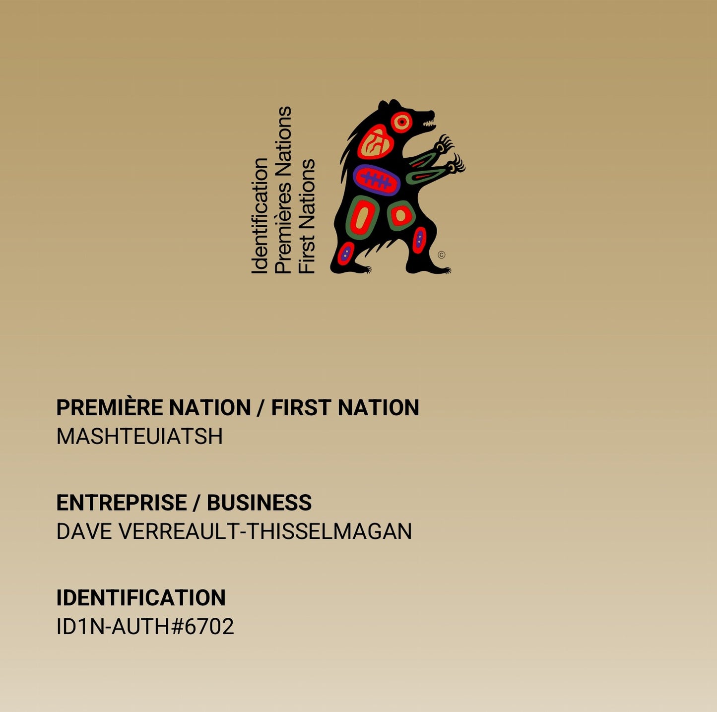 Certification artisan autochtone authentique dave verreault thisselmagan