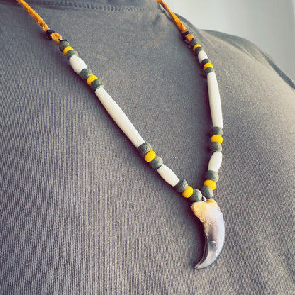 Woodland-inspired necklace crafted with earthy colors and tribal pattern