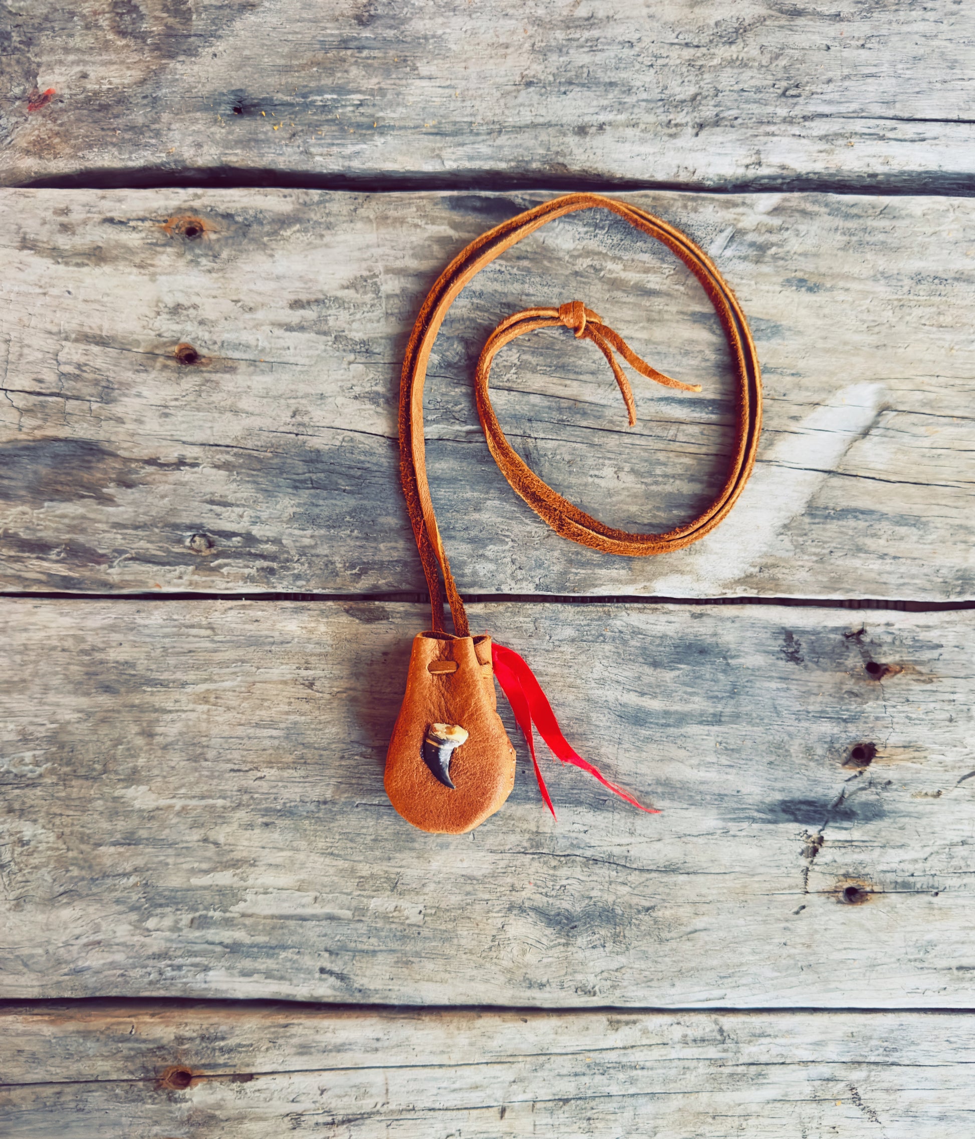 Wolf medicine bag in genuine moose leather with beads and Indigenous feather