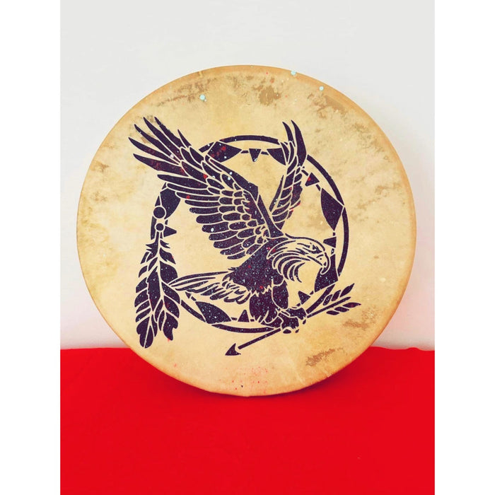 Hand-painted Indigenous deer-hide drum – Sacred Eagle, Innu creation
